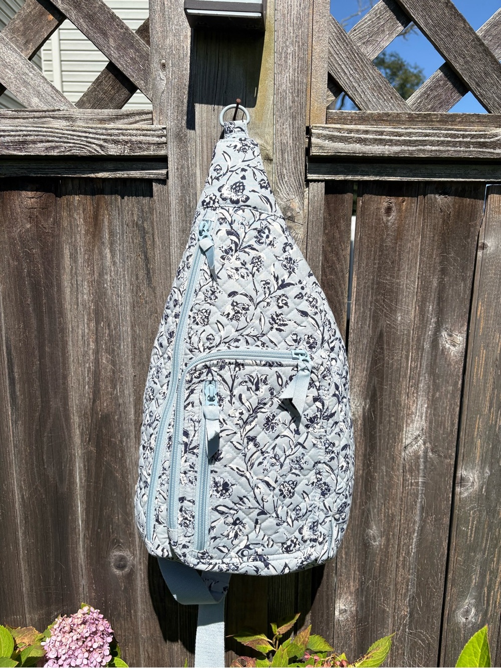 Vera Bradley Perennials Grey Essential Sling Backpack in Cotton